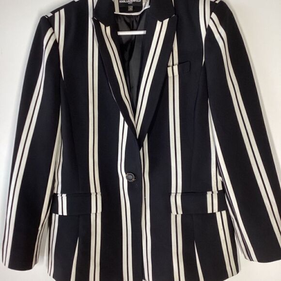 Karl Lagerfeld‎  Paris Balance-Stripe Blazer button down Black & White Size  10 - Picture 3 of 16